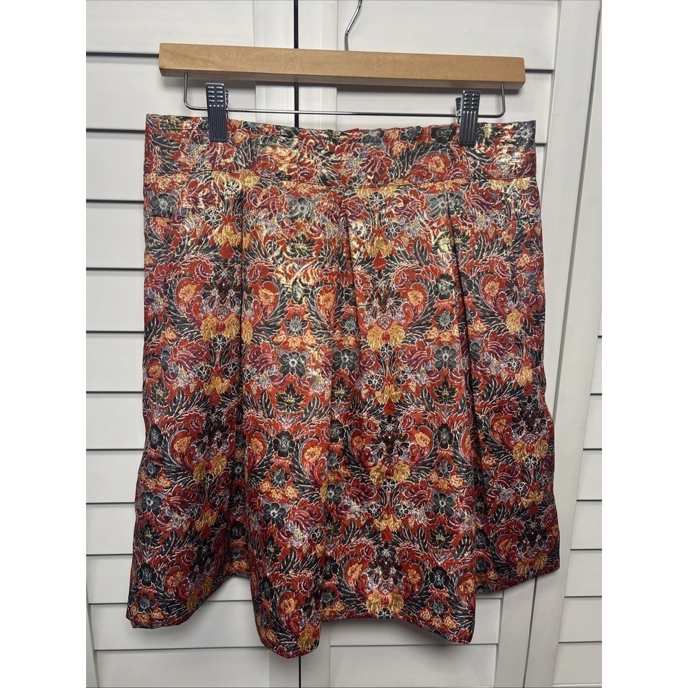 Anthropologie Maeve Rosie Floral Metallic Pleated Brocade Lined Skirt Size M - Picture 3 of 11